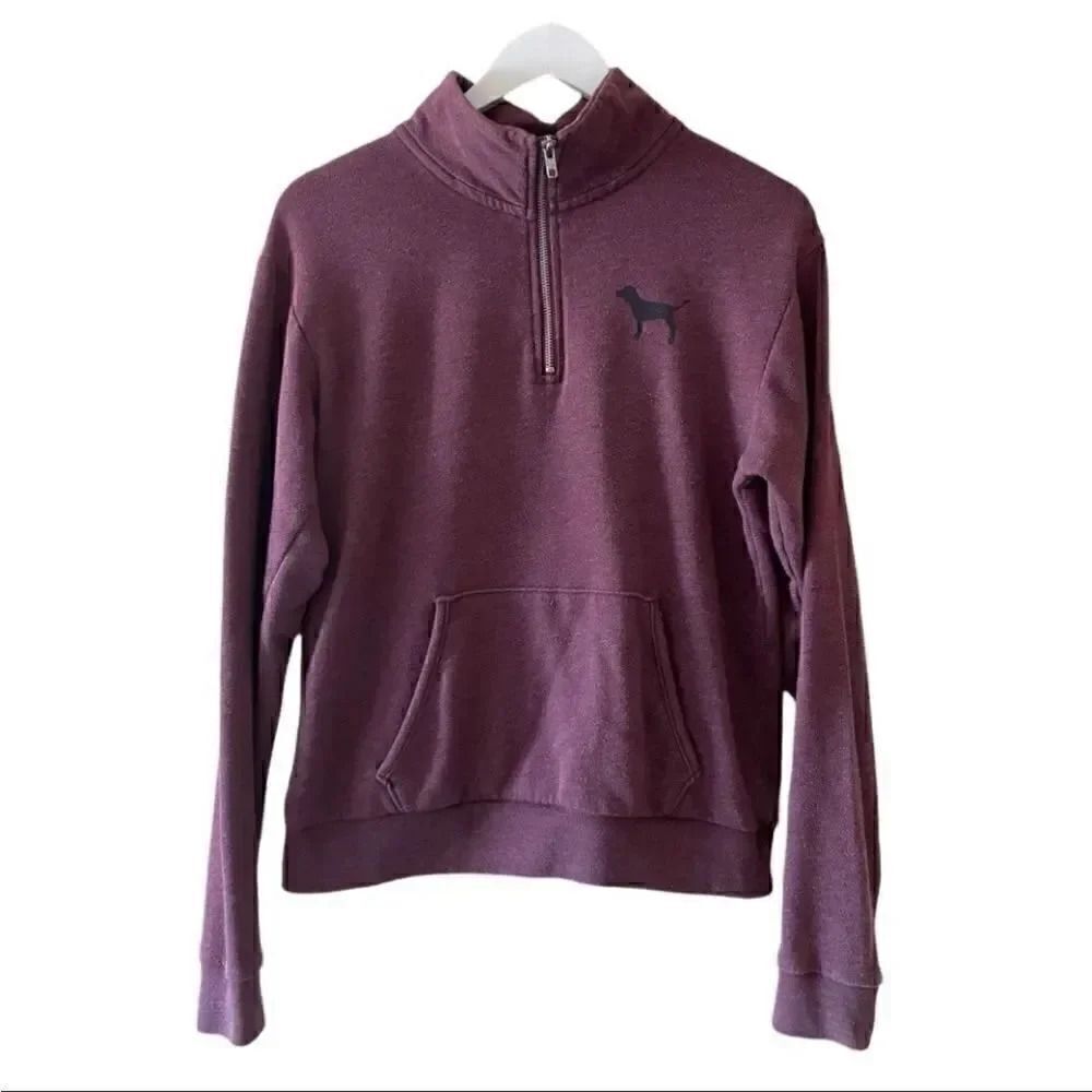 Victoria Secret PINK Burgundy Leopard Quarter Zip Womens Sweatshirt SZ XS #1417